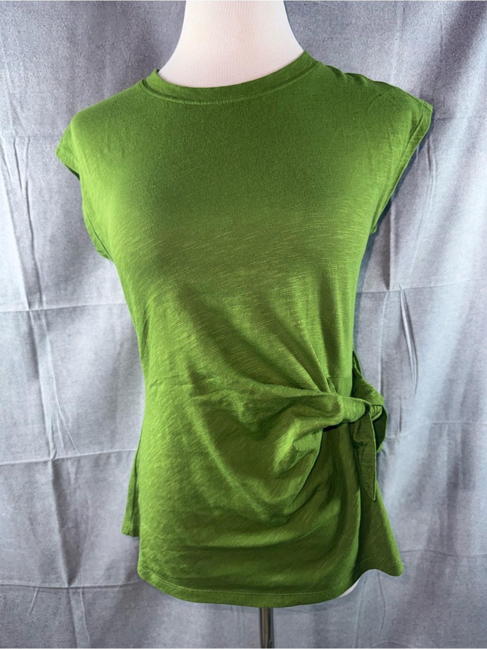 3197-Time and Tru Olive Green Side-Tie Cap Sleeve Tee